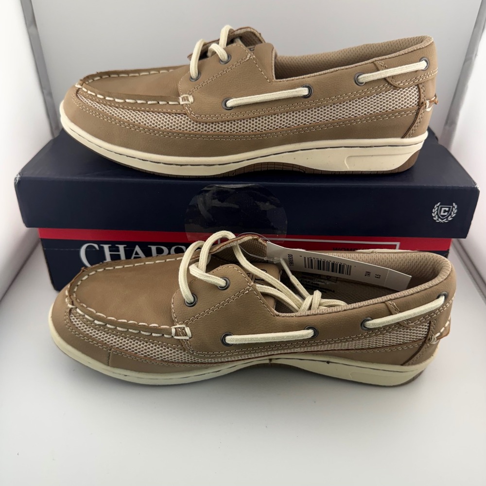 Chaps Dana Boat Shoes Women 6.5 Tan NIB Memory Foam Nautical Mesh Loafers